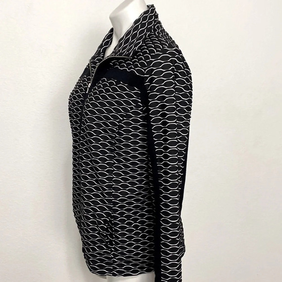 Chico's Black & White Academia Front Zip W/Pockets Textured Jacquard Jacket M - Picture 5 of 10